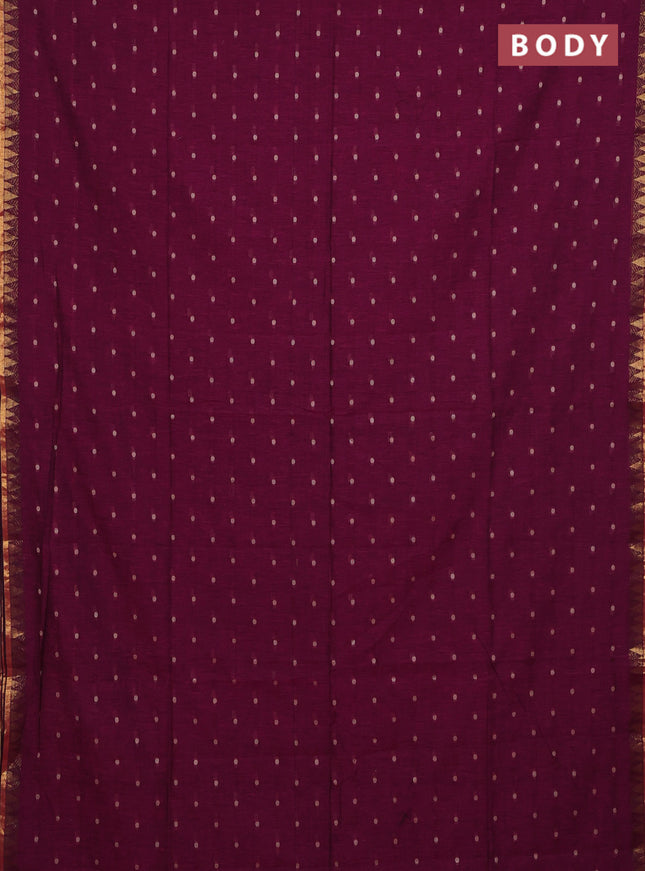 Bengal soft cotton saree dark magenta pink with thread woven buttas and zari woven border