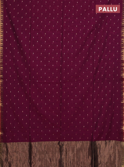 Bengal soft cotton saree dark magenta pink with thread woven buttas and zari woven border