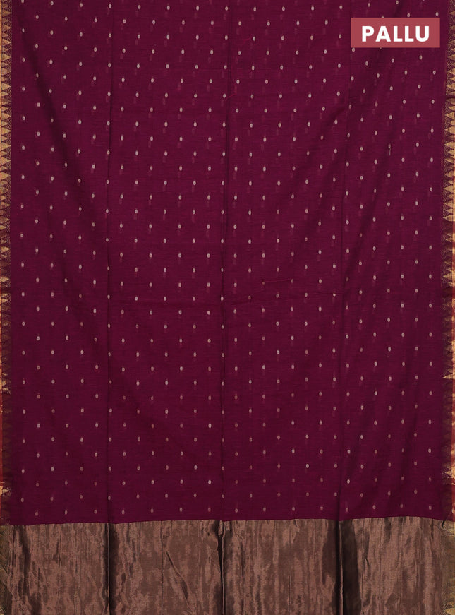 Bengal soft cotton saree dark magenta pink with thread woven buttas and zari woven border