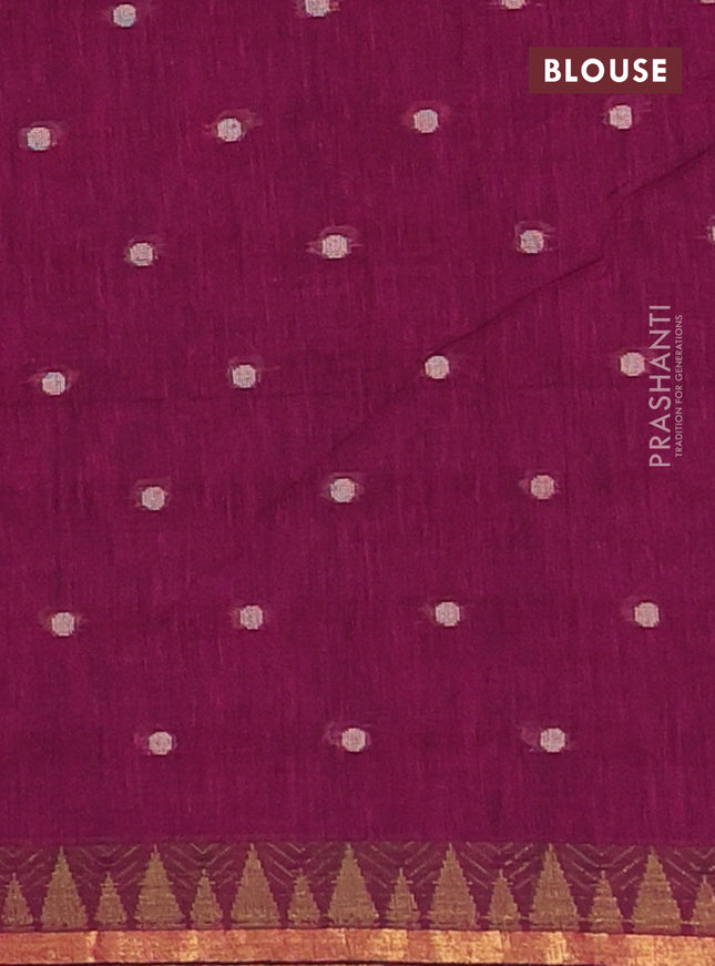 Bengal soft cotton saree dark magenta pink with thread woven buttas and zari woven border