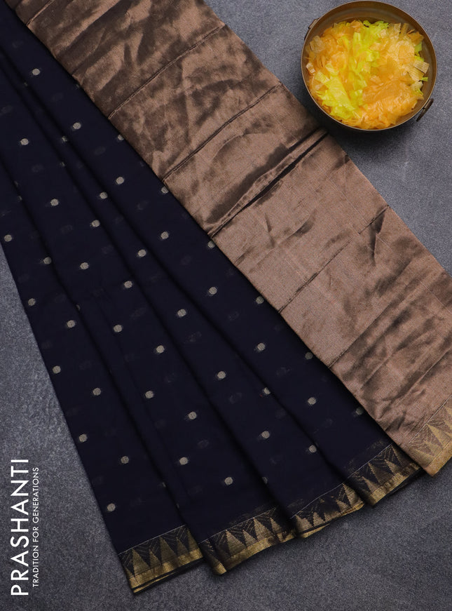 Bengal soft cotton saree navy blue with thread woven buttas and zari woven border
