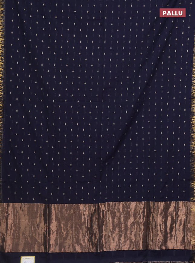 Bengal soft cotton saree navy blue with thread woven buttas and zari woven border