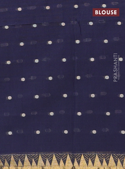 Bengal soft cotton saree navy blue with thread woven buttas and zari woven border