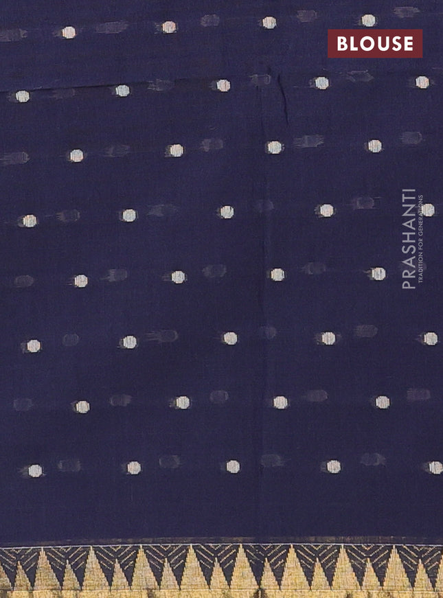 Bengal soft cotton saree navy blue with thread woven buttas and zari woven border
