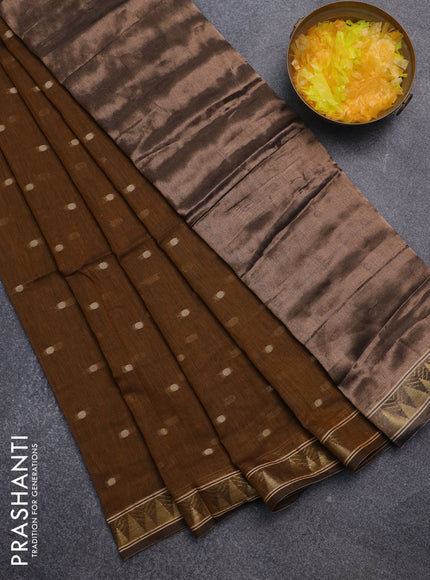 Bengal soft cotton saree dark mustard with thread woven buttas and zari woven border