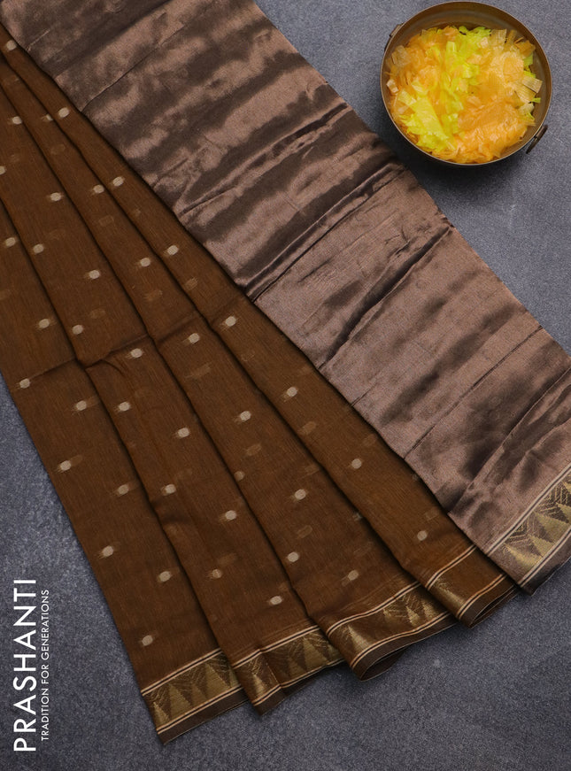 Bengal soft cotton saree dark mustard with thread woven buttas and zari woven border