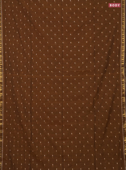 Bengal soft cotton saree dark mustard with thread woven buttas and zari woven border