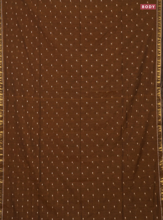 Bengal soft cotton saree dark mustard with thread woven buttas and zari woven border