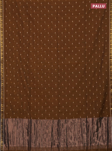 Bengal soft cotton saree dark mustard with thread woven buttas and zari woven border