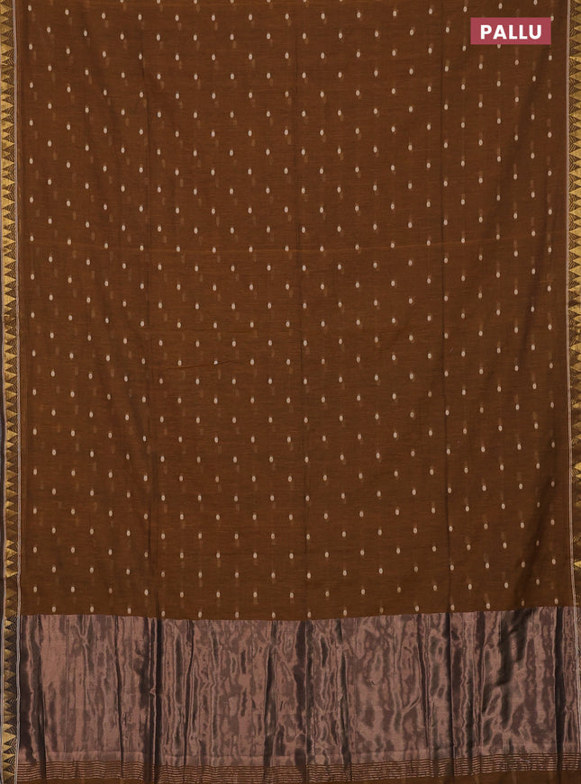 Bengal soft cotton saree dark mustard with thread woven buttas and zari woven border