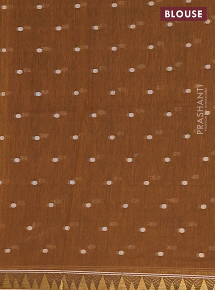 Bengal soft cotton saree dark mustard with thread woven buttas and zari woven border