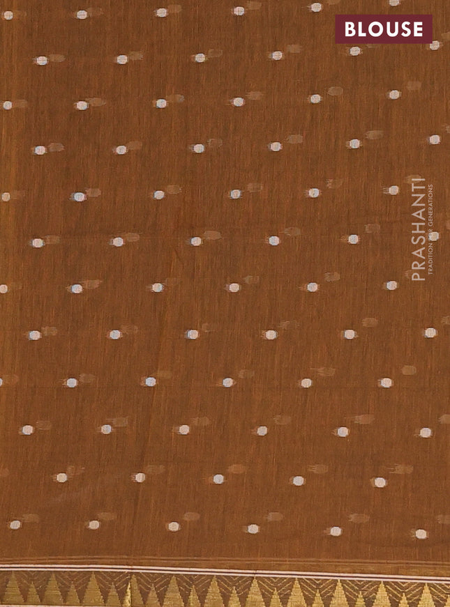 Bengal soft cotton saree dark mustard with thread woven buttas and zari woven border