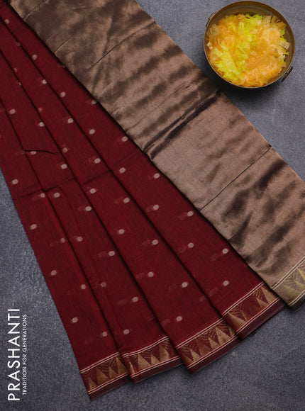 Bengal soft cotton saree maroon with thread woven buttas and zari woven border