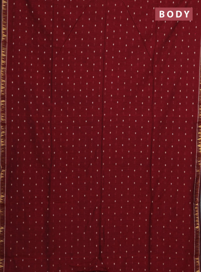 Bengal soft cotton saree maroon with thread woven buttas and zari woven border
