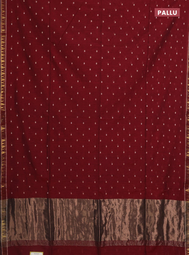 Bengal soft cotton saree maroon with thread woven buttas and zari woven border