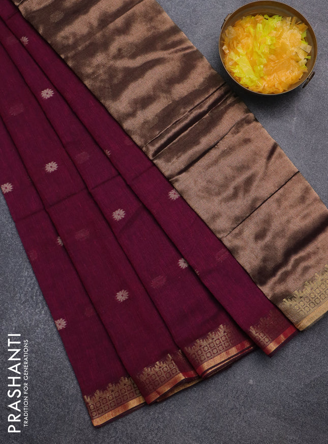 Bengal soft cotton saree dark magenta pink with thread woven buttas and zari woven border