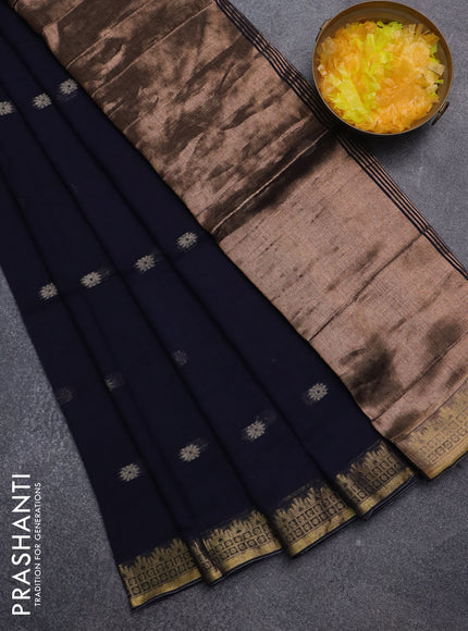 Bengal soft cotton saree navy blue with thread woven buttas and zari woven border