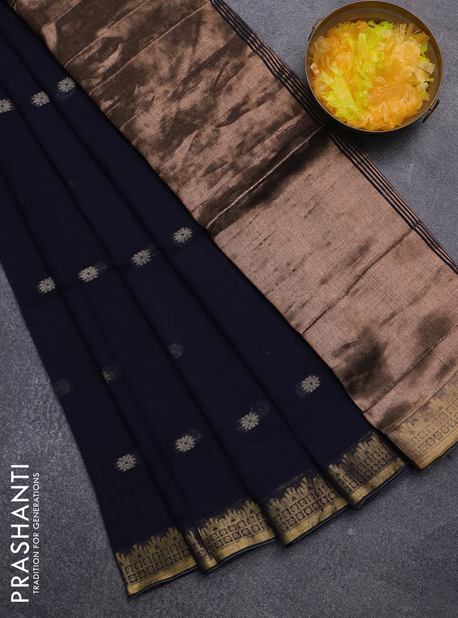 Bengal soft cotton saree navy blue with thread woven buttas and zari woven border