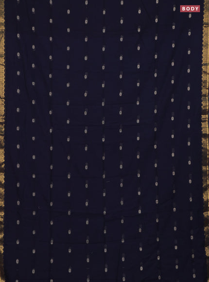 Bengal soft cotton saree navy blue with thread woven buttas and zari woven border