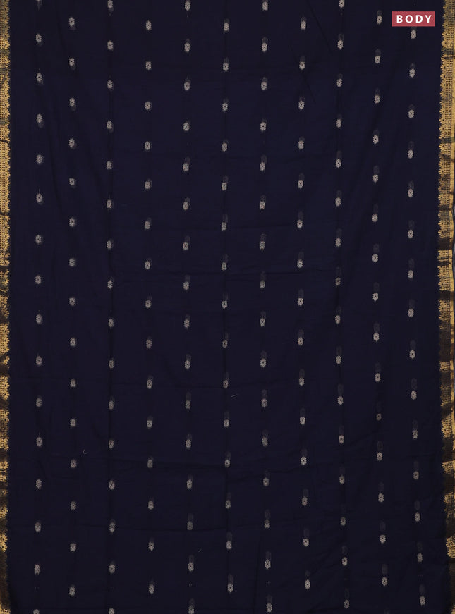 Bengal soft cotton saree navy blue with thread woven buttas and zari woven border