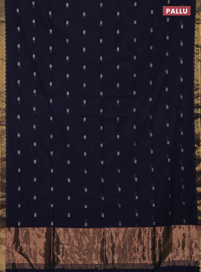 Bengal soft cotton saree navy blue with thread woven buttas and zari woven border
