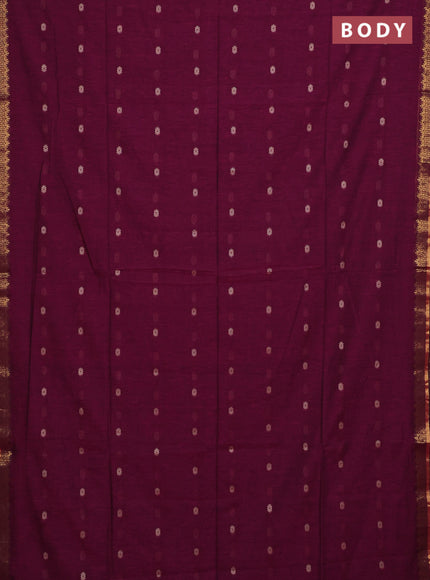Bengal soft cotton saree dark magenta pink with thread woven buttas and zari woven border