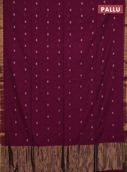 Bengal soft cotton saree dark magenta pink with thread woven buttas and zari woven border