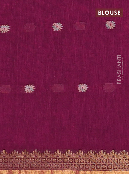 Bengal soft cotton saree dark magenta pink with thread woven buttas and zari woven border
