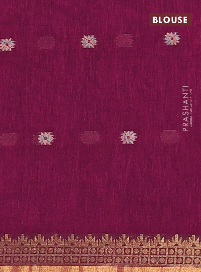 Bengal soft cotton saree dark magenta pink with thread woven buttas and zari woven border