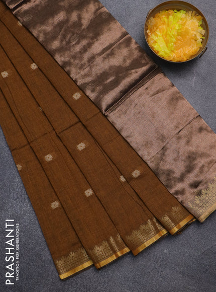 Bengal soft cotton saree dark mustard with thread woven buttas and zari woven border