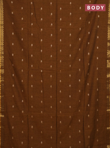 Bengal soft cotton saree dark mustard with thread woven buttas and zari woven border