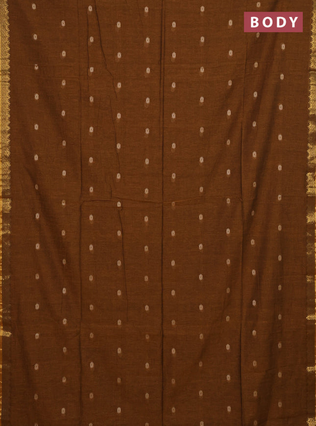 Bengal soft cotton saree dark mustard with thread woven buttas and zari woven border