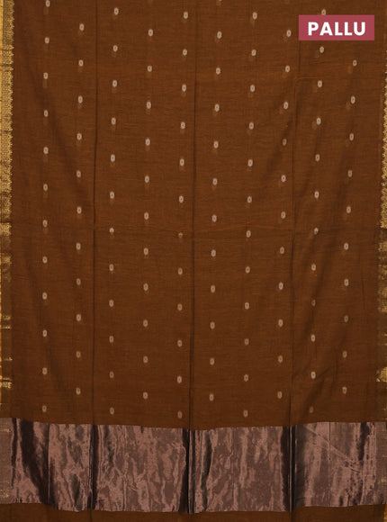 Bengal soft cotton saree dark mustard with thread woven buttas and zari woven border