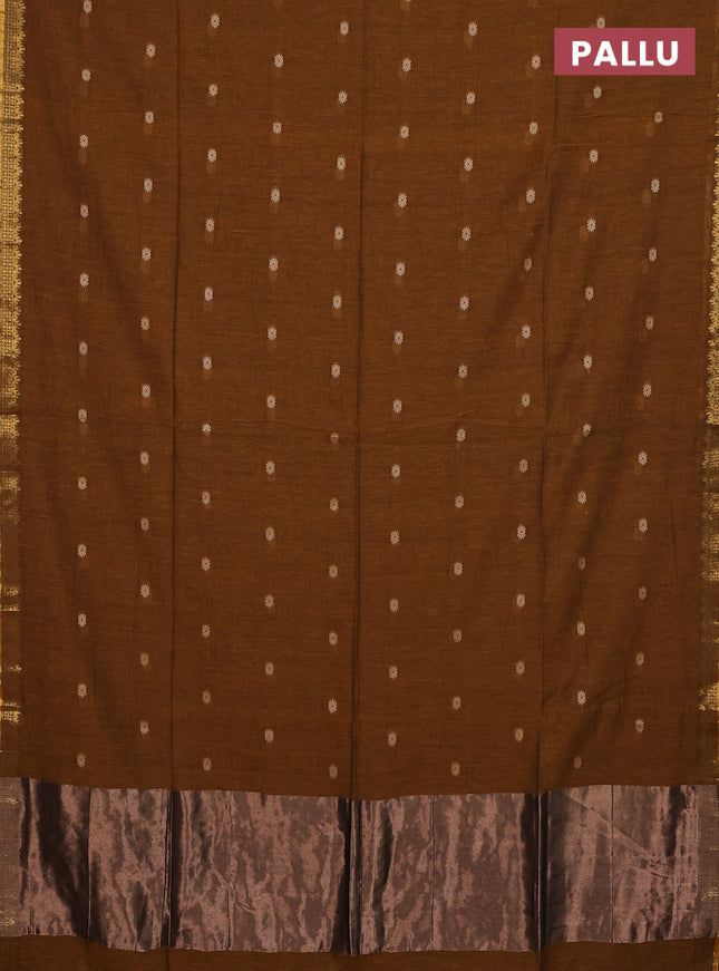 Bengal soft cotton saree dark mustard with thread woven buttas and zari woven border