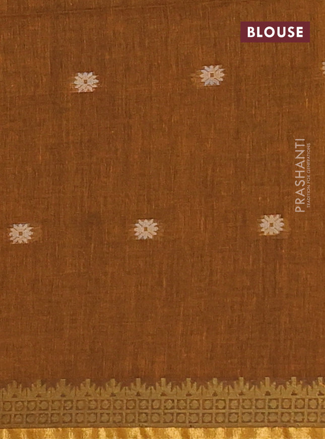 Bengal soft cotton saree dark mustard with thread woven buttas and zari woven border