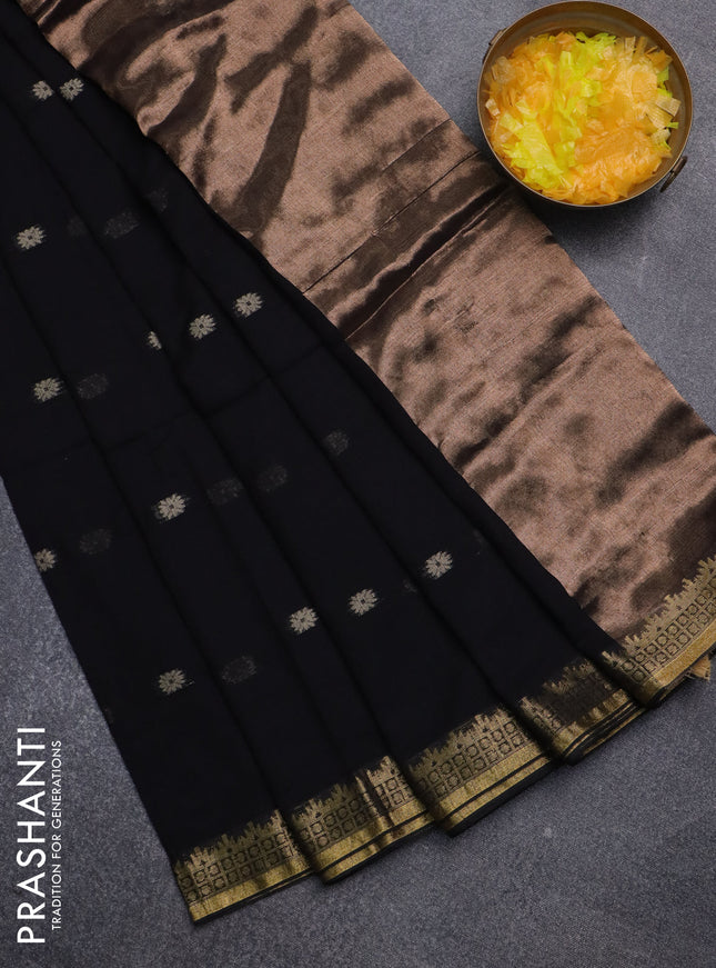 Bengal soft cotton saree black with thread woven buttas and zari woven border
