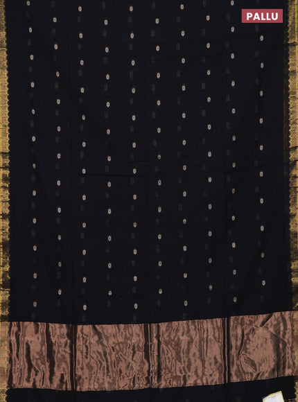Bengal soft cotton saree black with thread woven buttas and zari woven border