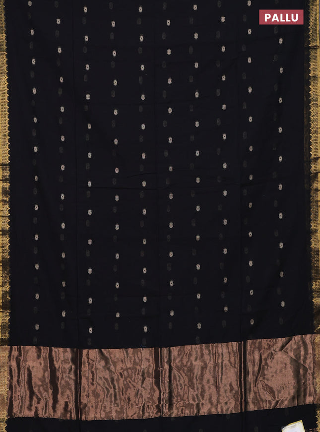 Bengal soft cotton saree black with thread woven buttas and zari woven border