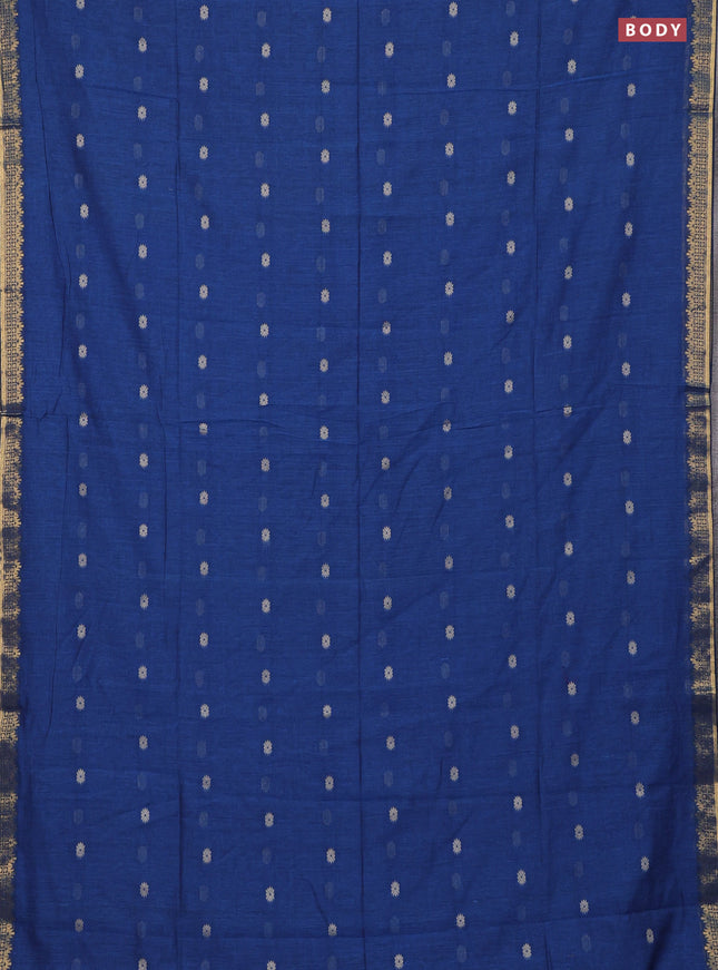 Bengal soft cotton saree cs blue with thread woven buttas and zari woven border