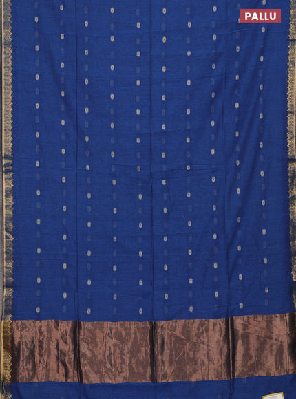 Bengal soft cotton saree cs blue with thread woven buttas and zari woven border