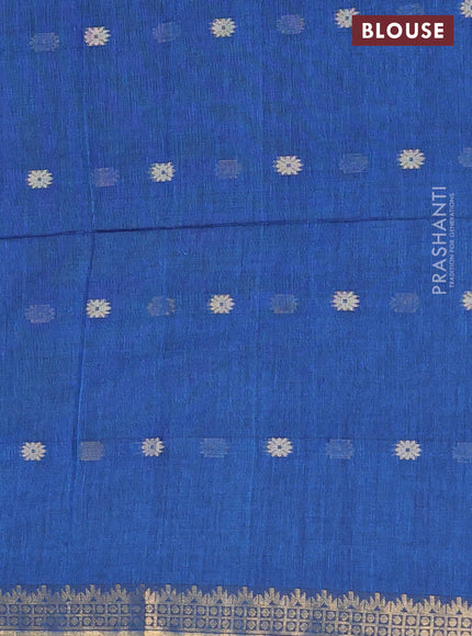 Bengal soft cotton saree cs blue with thread woven buttas and zari woven border