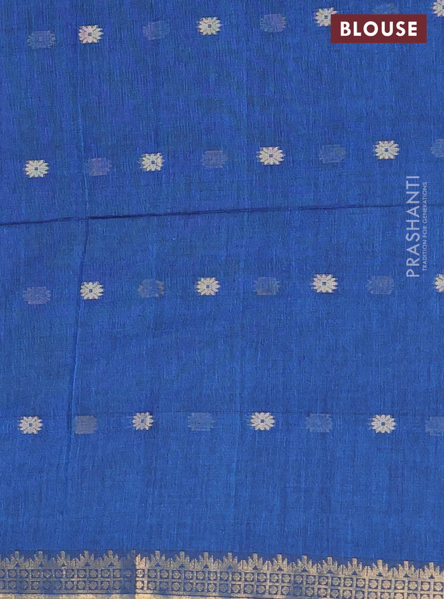 Bengal soft cotton saree cs blue with thread woven buttas and zari woven border