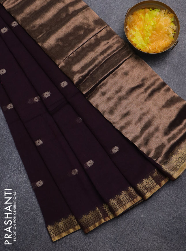 Bengal soft cotton saree wine shade with thread woven buttas and zari woven border
