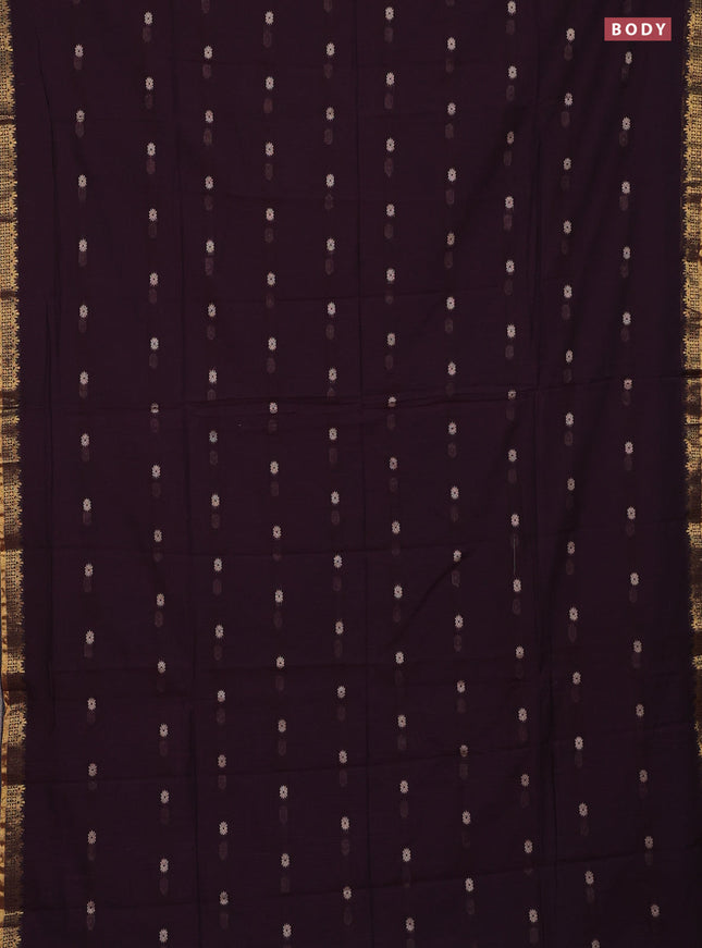 Bengal soft cotton saree wine shade with thread woven buttas and zari woven border