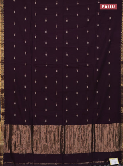 Bengal soft cotton saree wine shade with thread woven buttas and zari woven border