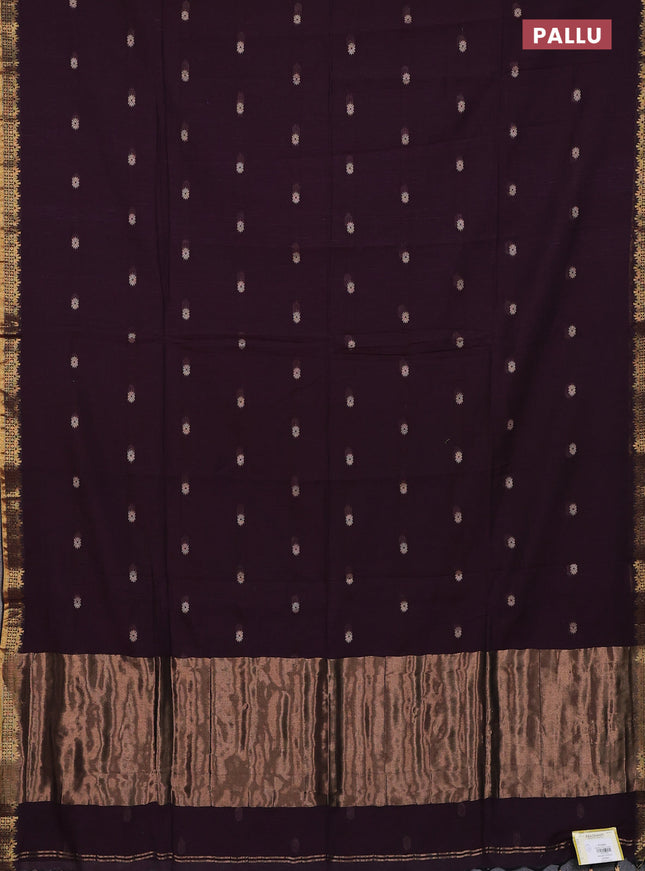 Bengal soft cotton saree wine shade with thread woven buttas and zari woven border
