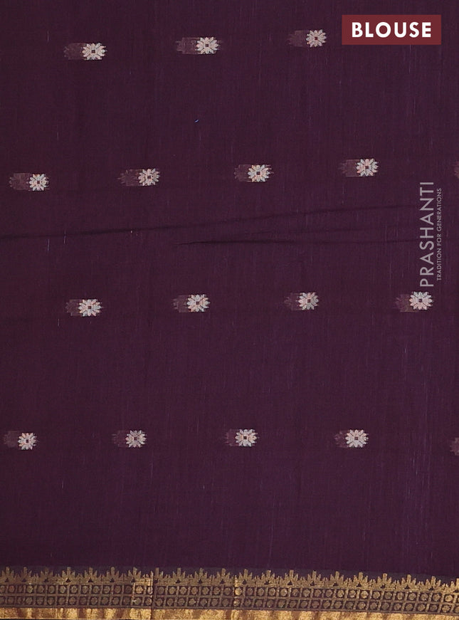 Bengal soft cotton saree wine shade with thread woven buttas and zari woven border