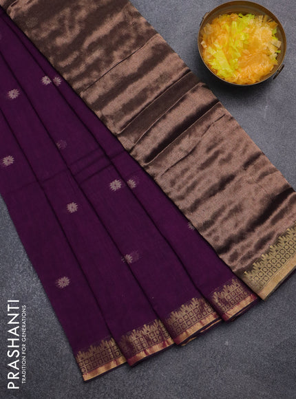 Bengal soft cotton saree purple with thread woven buttas and zari woven border