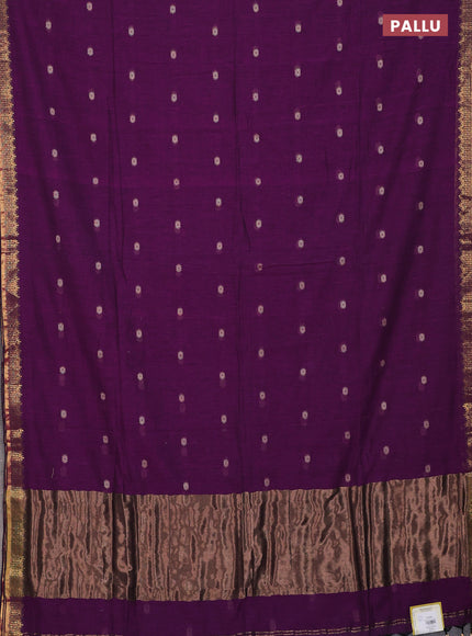 Bengal soft cotton saree purple with thread woven buttas and zari woven border
