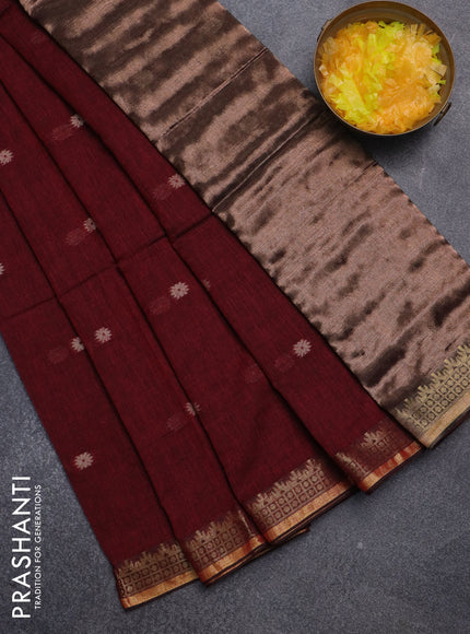 Bengal soft cotton saree maroon with thread woven buttas and zari woven border